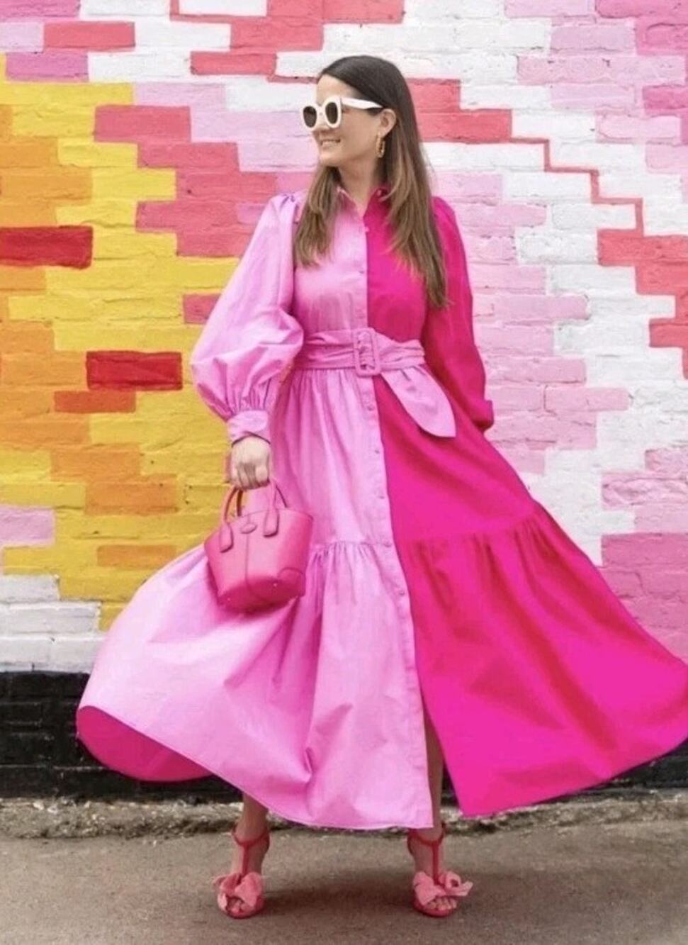 Christopher John Rogers x Target Pink Two Tone Belted Midi Dress Size 14 Flowy